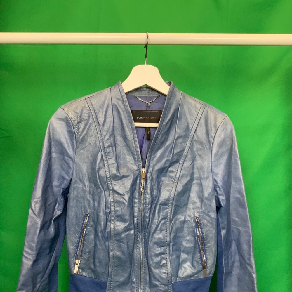 BCBG Maxazria Leather Jacket Blue Size XS